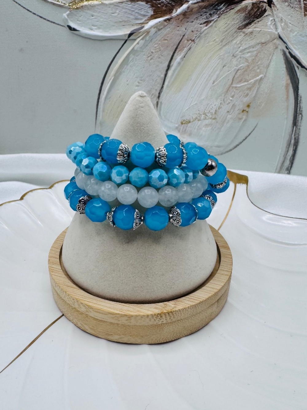 Tropical Ocean Blue Theme beaded stretch bracelets